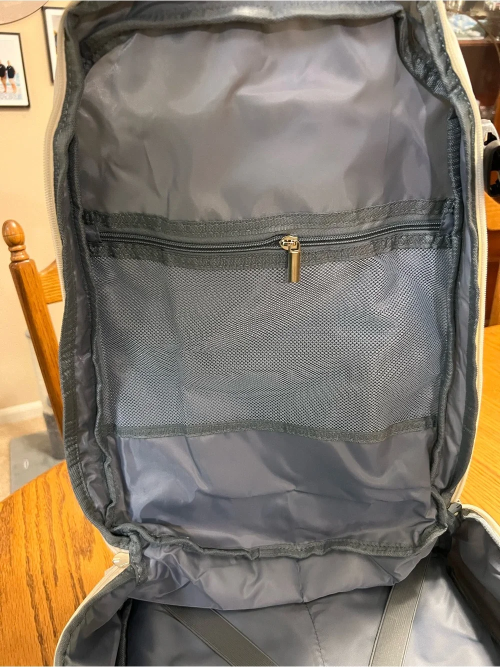 Off White Everyday Backpack with Front Zip Pocket!  Lots of pockets!